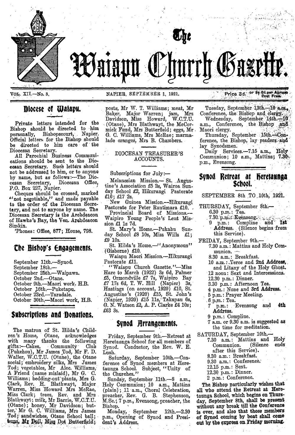 The Waiapu Church Gazette: 1st September 1921