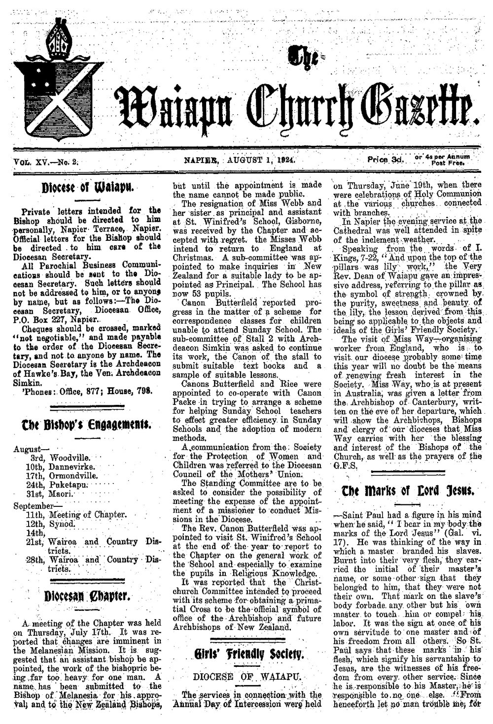 The Waiapu Church Gazette: 1st August 1924