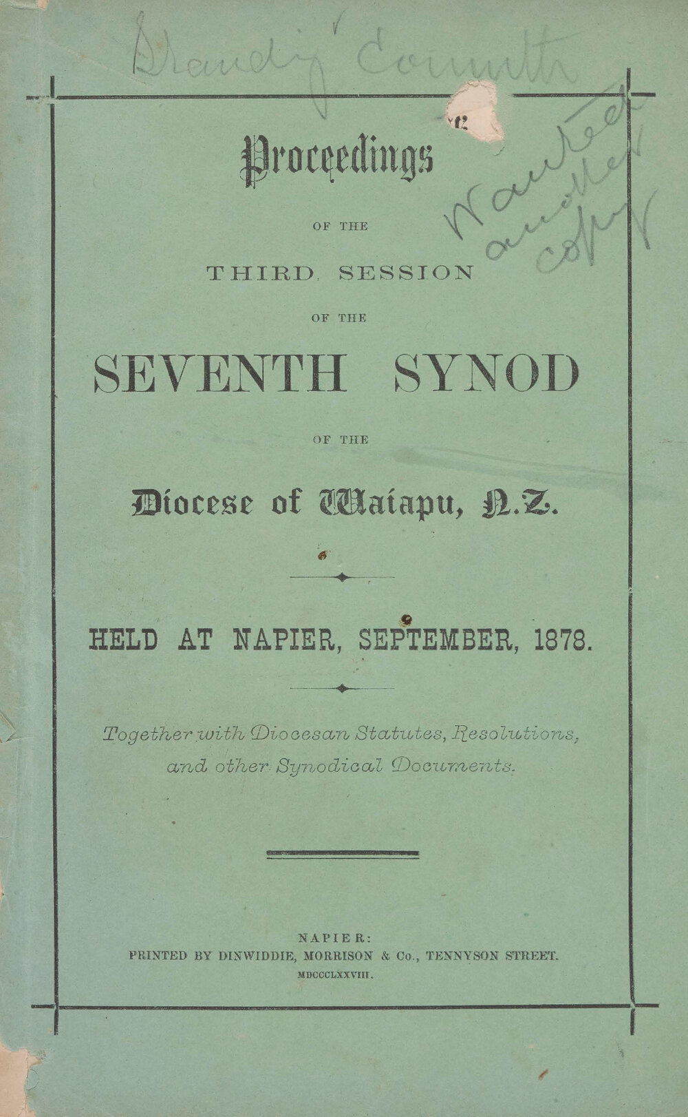 Diocese of Waiapu Synod Proceedings 1878