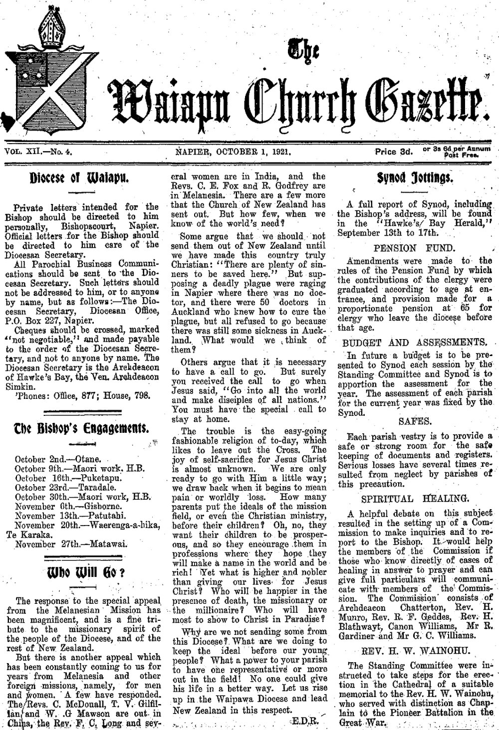 The Waiapu Church Gazette: 1st October 1921