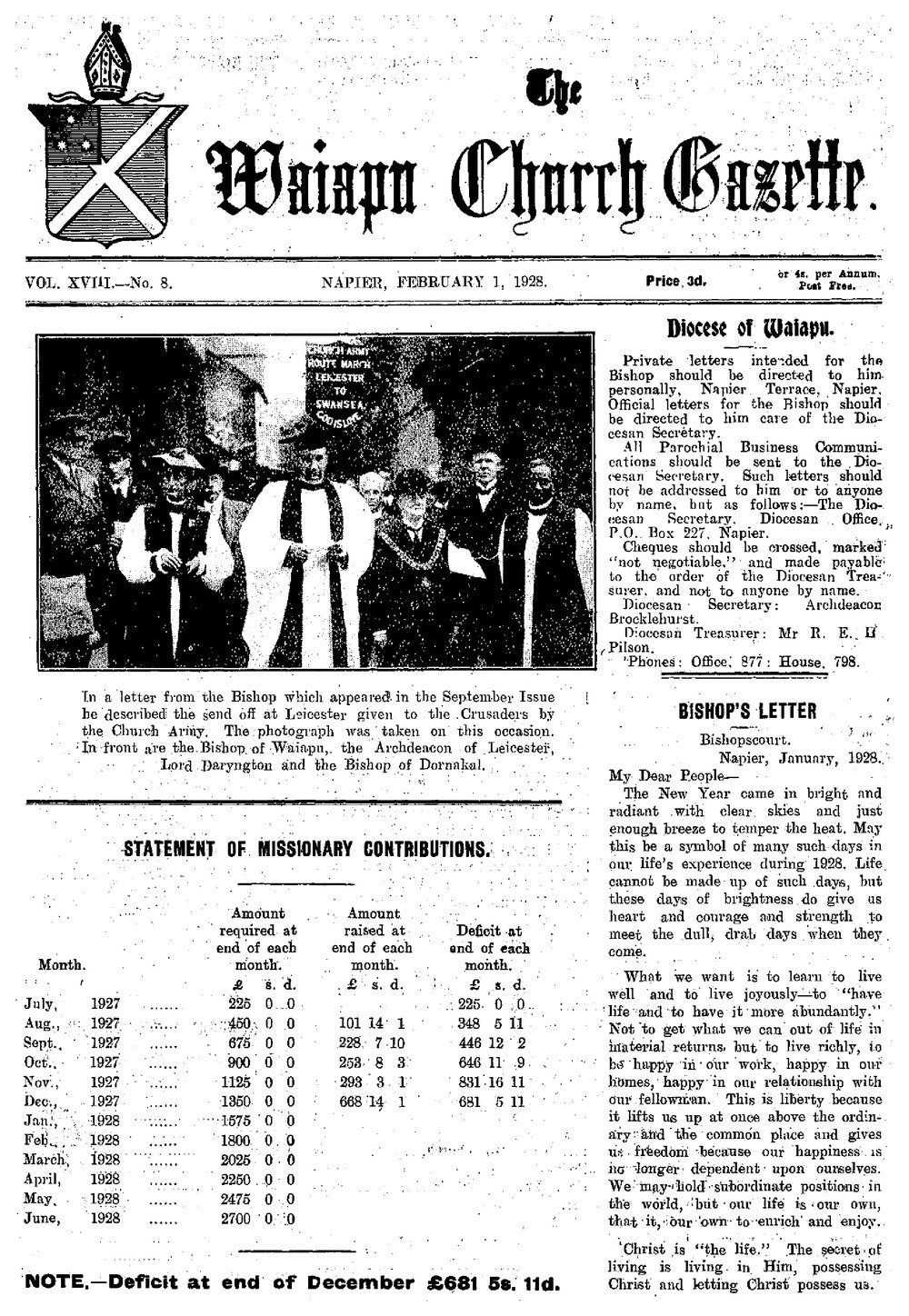 The Waiapu Church Gazette: 1st February 1928