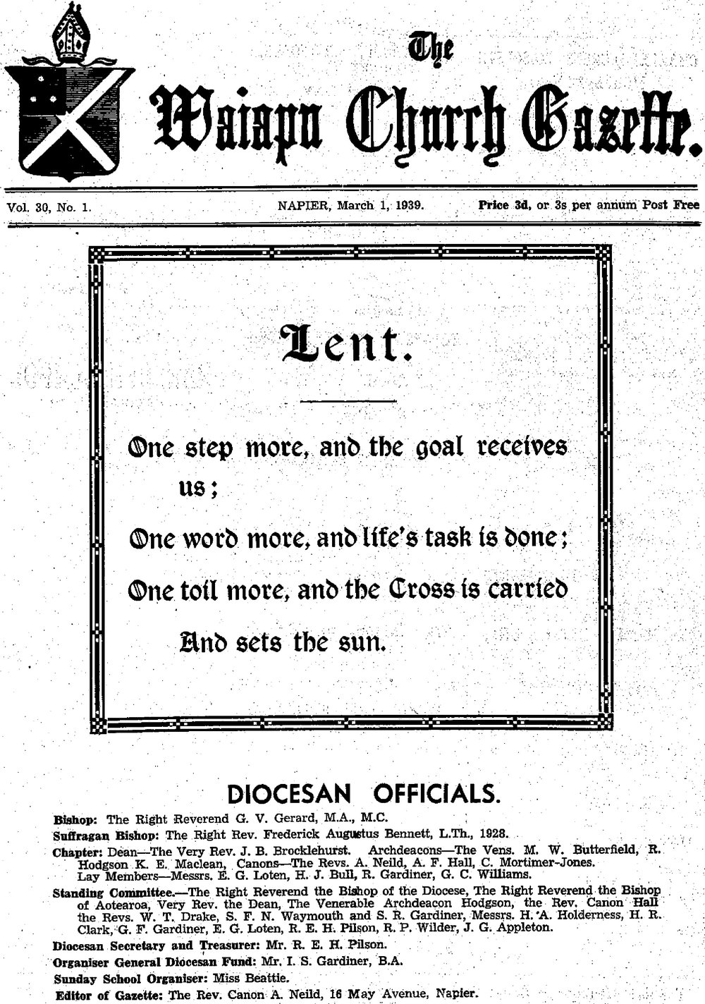 The Waiapu Church Gazette: 1st March 1939