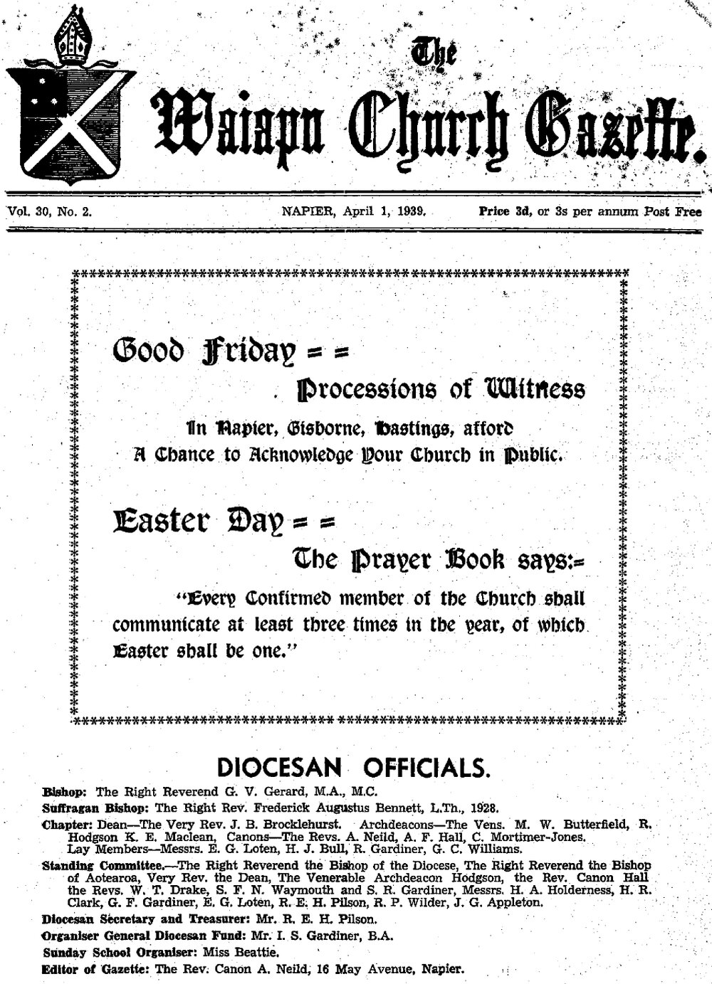 The Waiapu Church Gazette: 1st April 1939