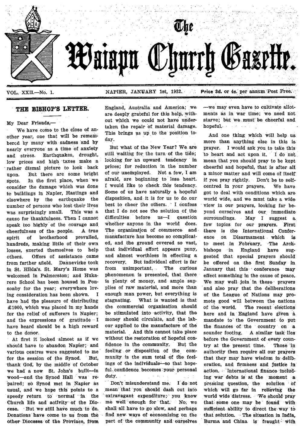 The Waiapu Church Gazette: 1st January 1932