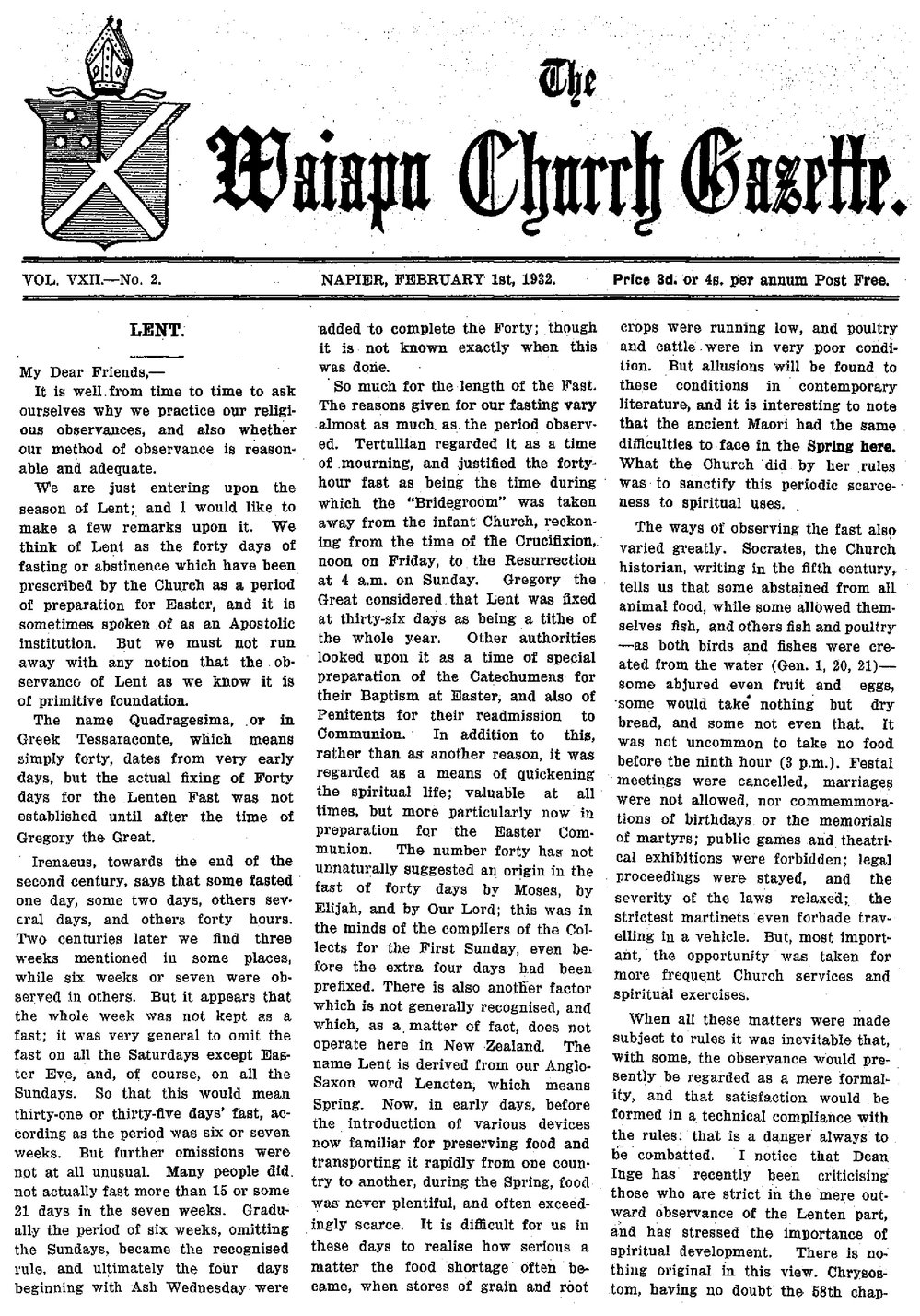 The Waiapu Church Gazette: 1st February 1932