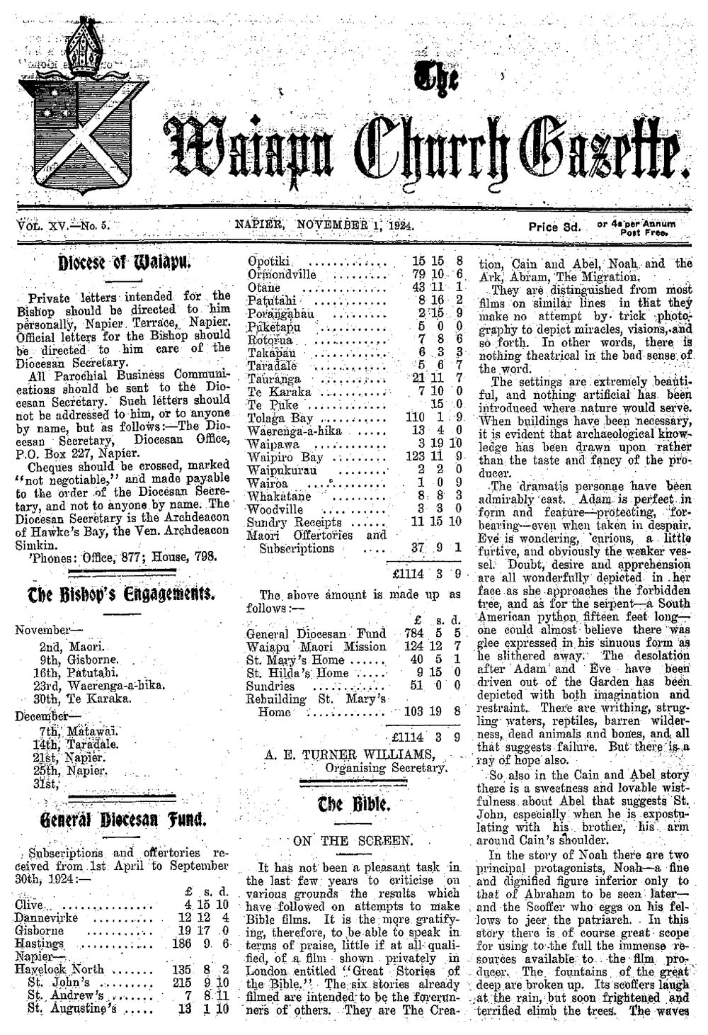 The Waiapu Church Gazette: 1st November 1924