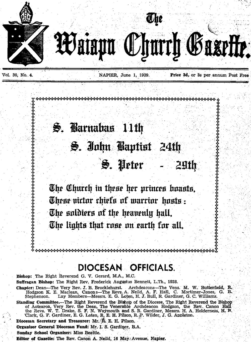 The Waiapu Church Gazette: 1st June 1939