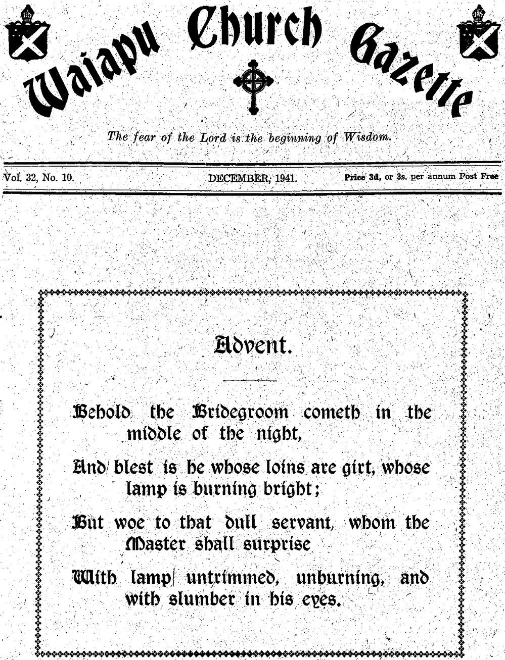 The Waiapu Church Gazette: 1st December 1941