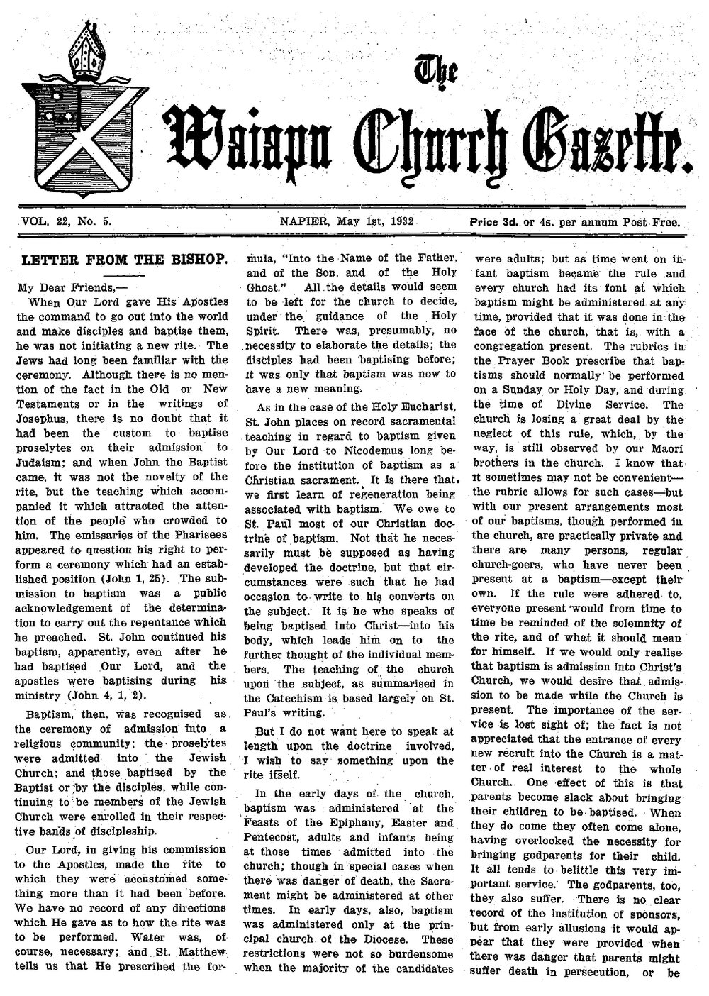 The Waiapu Church Gazette: 1st May 1932