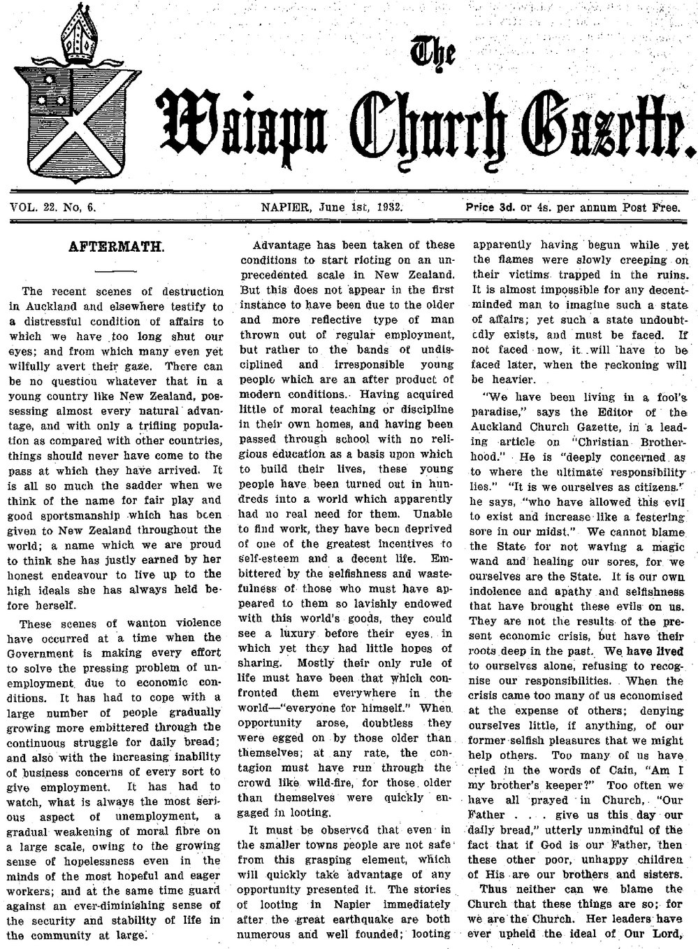 The Waiapu Church Gazette: 1st June 1932