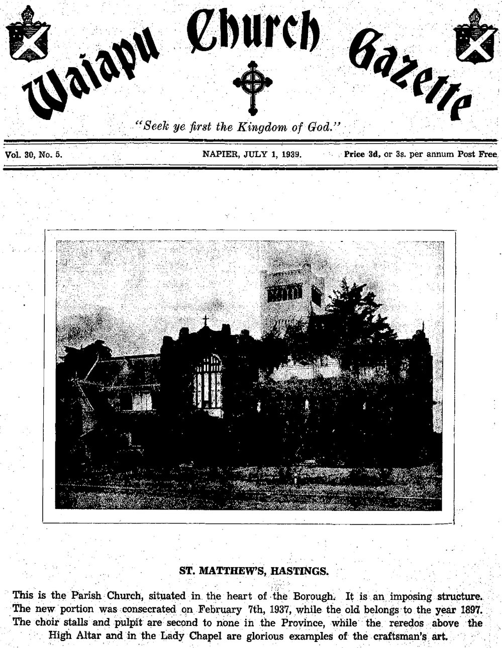 The Waiapu Church Gazette: 1st July 1939