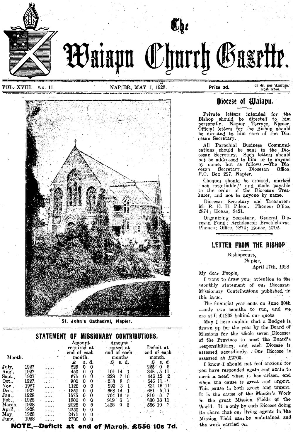 The Waiapu Church Gazette: 1st May 1928
