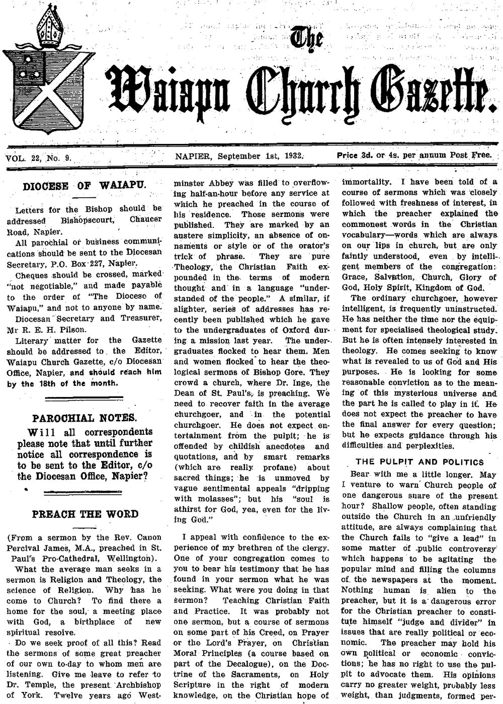 The Waiapu Church Gazette: 1st September 1932