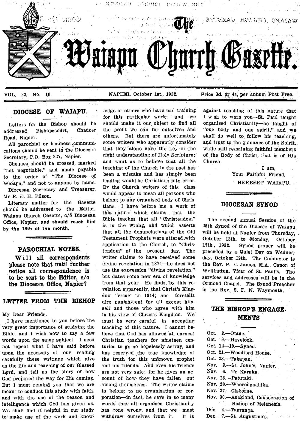 The Waiapu Church Gazette: 1st October 1932