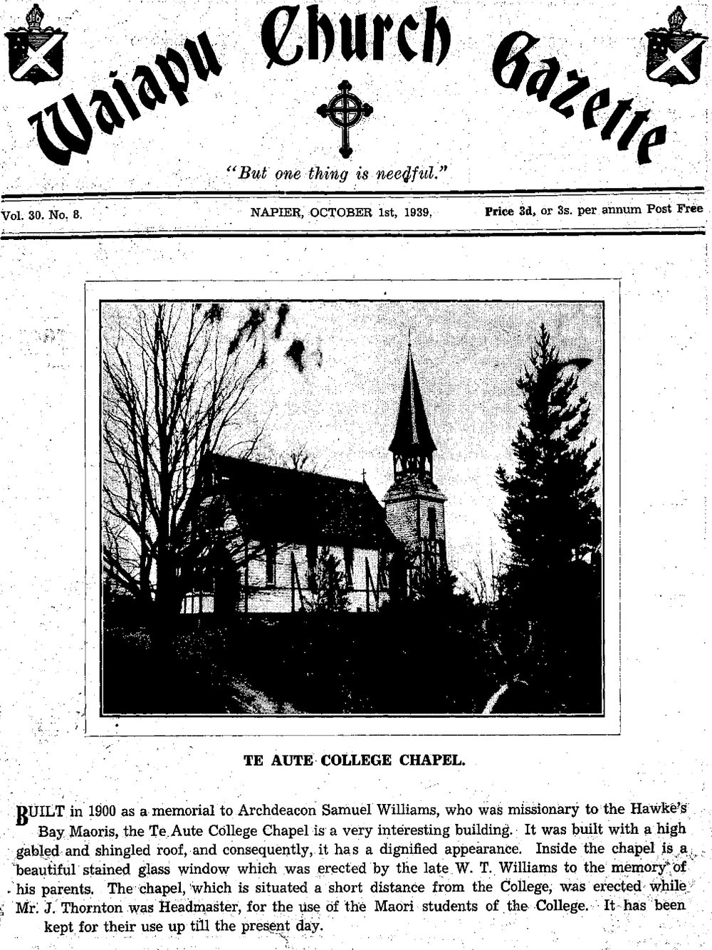 The Waiapu Church Gazette: 1st October 1939