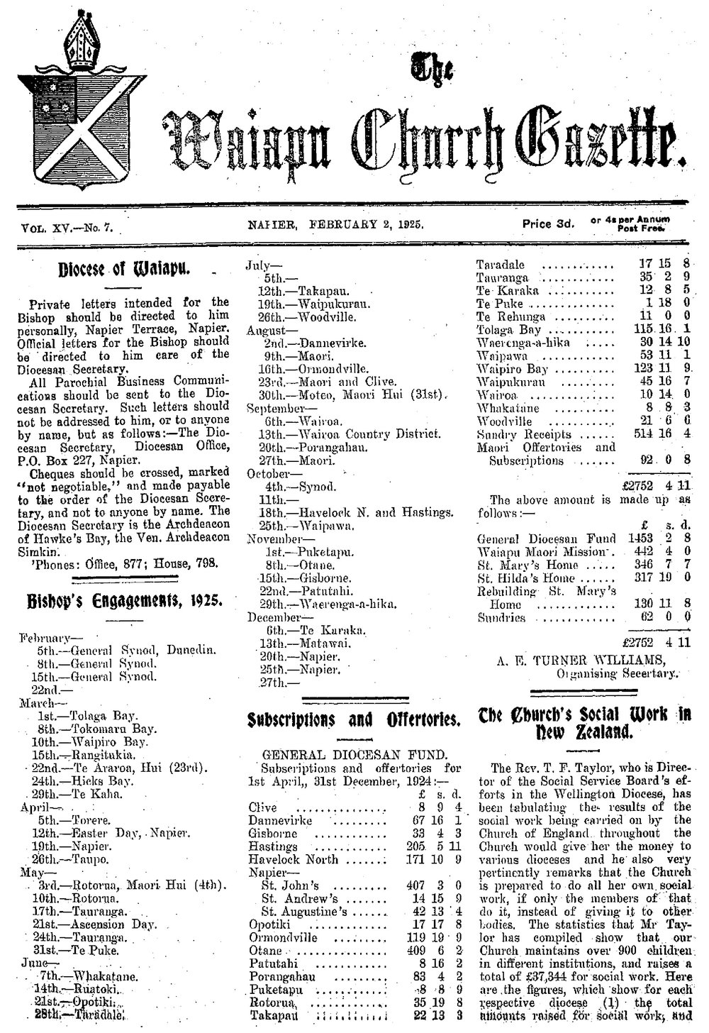 The Waiapu Church Gazette: 2nd February 1925