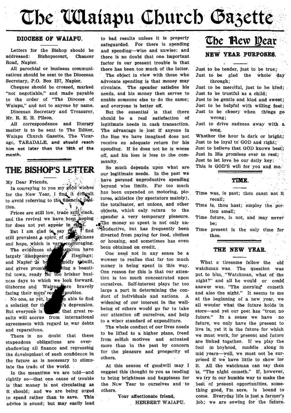 The Waiapu Church Gazette: 1st January 1933