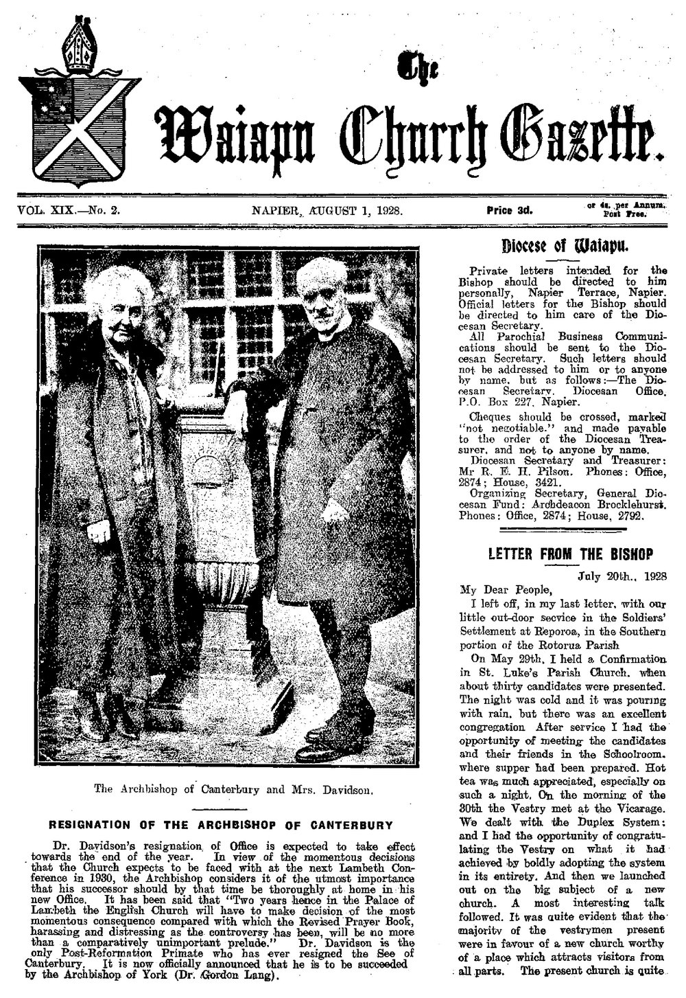 The Waiapu Church Gazette: 1st August 1928