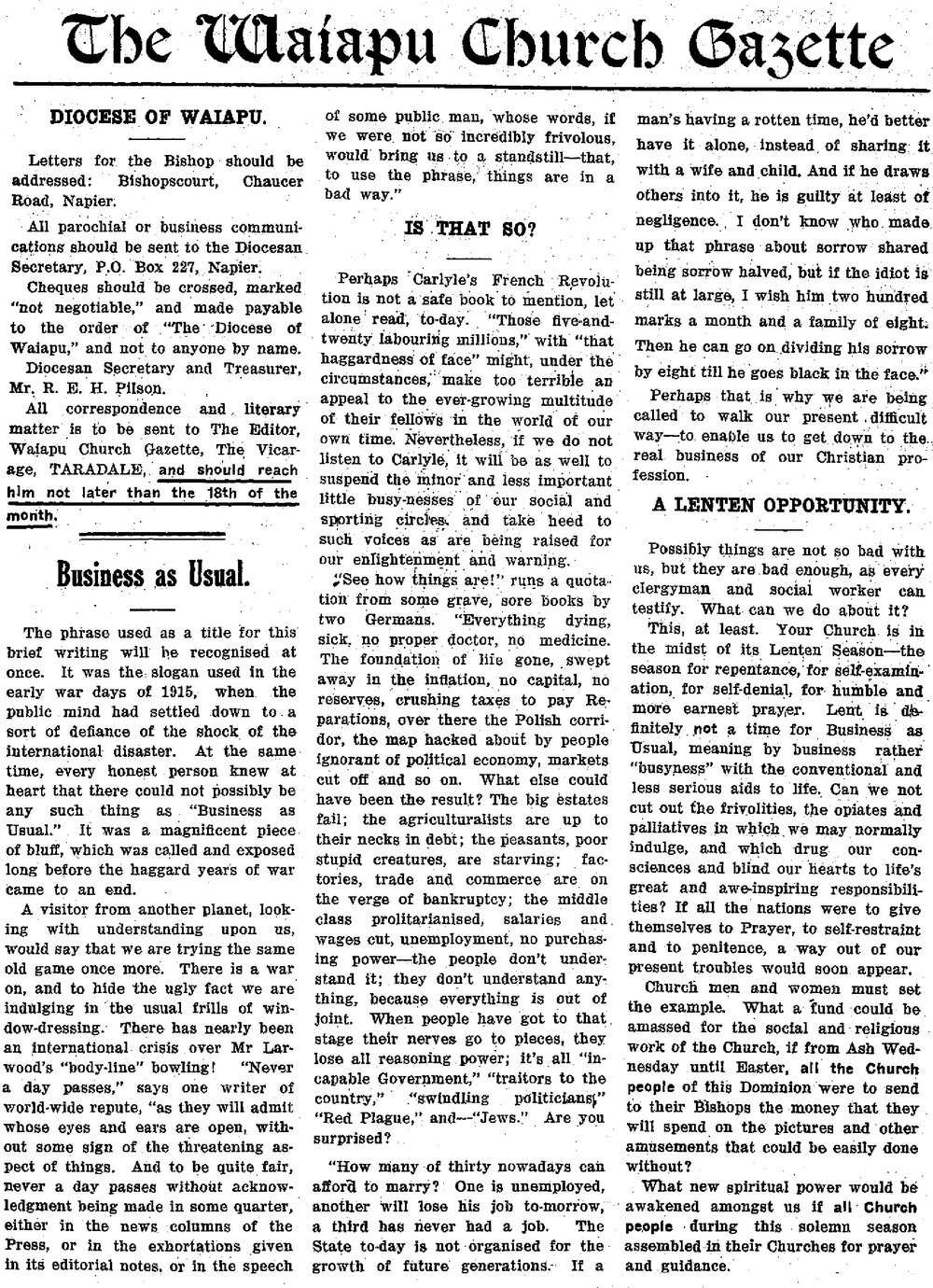 The Waiapu Church Gazette: 1st March 1933