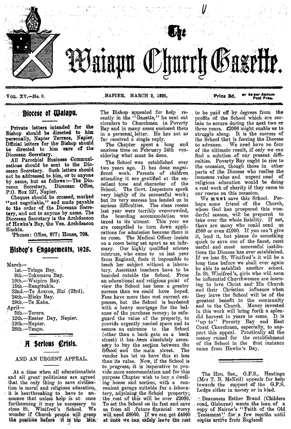 The Waiapu Church Gazette: 2nd March 1925