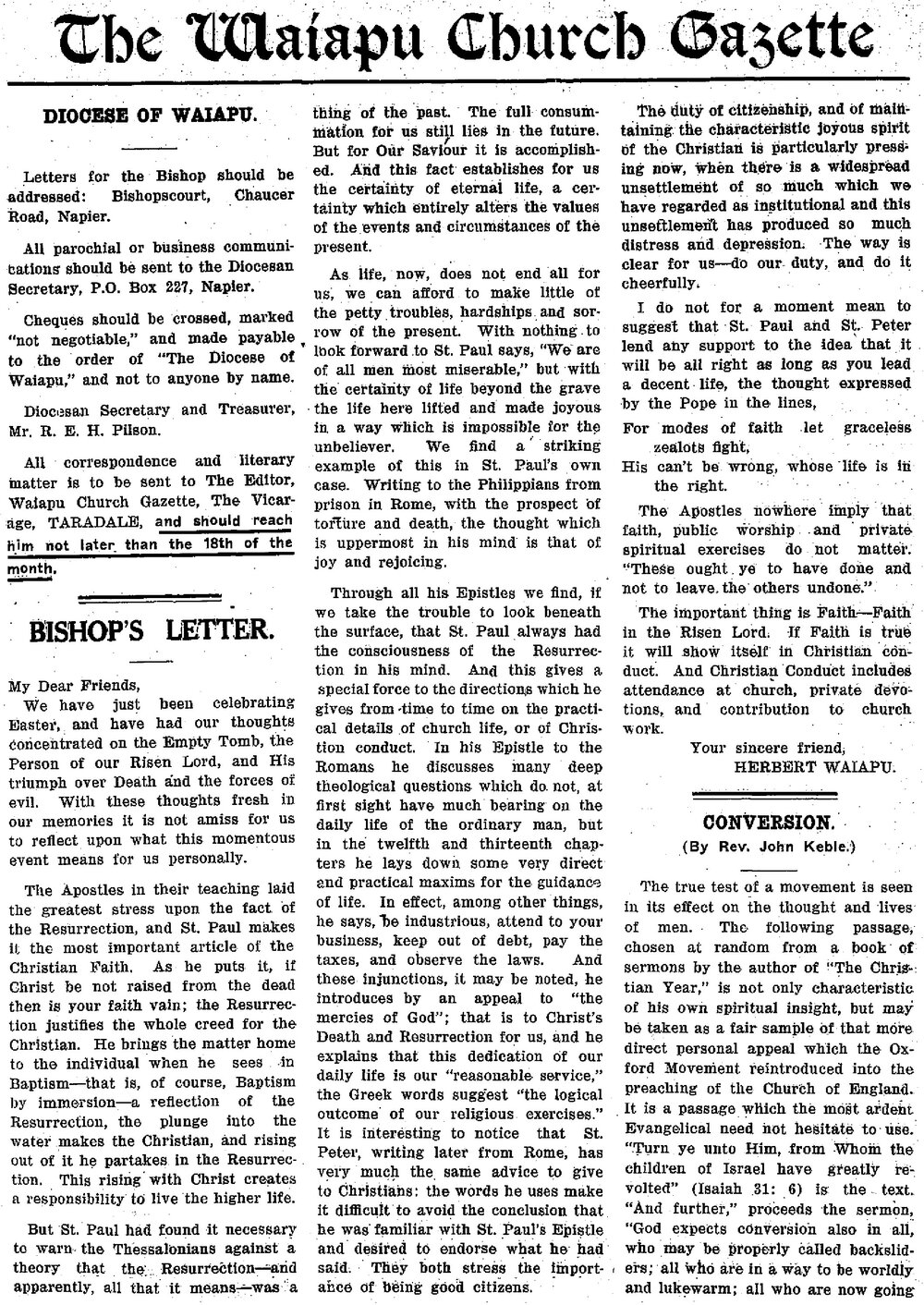 The Waiapu Church Gazette: 1st May 1933