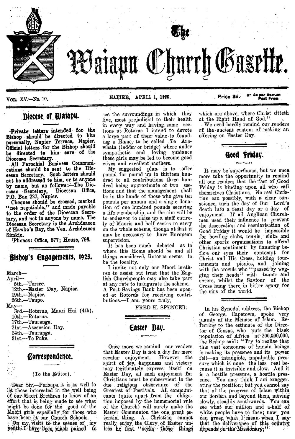The Waiapu Church Gazette: 1st April 1925
