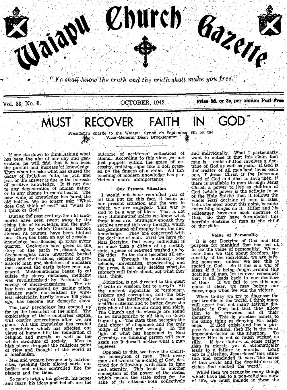 The Waiapu Church Gazette: 1st October 1942
