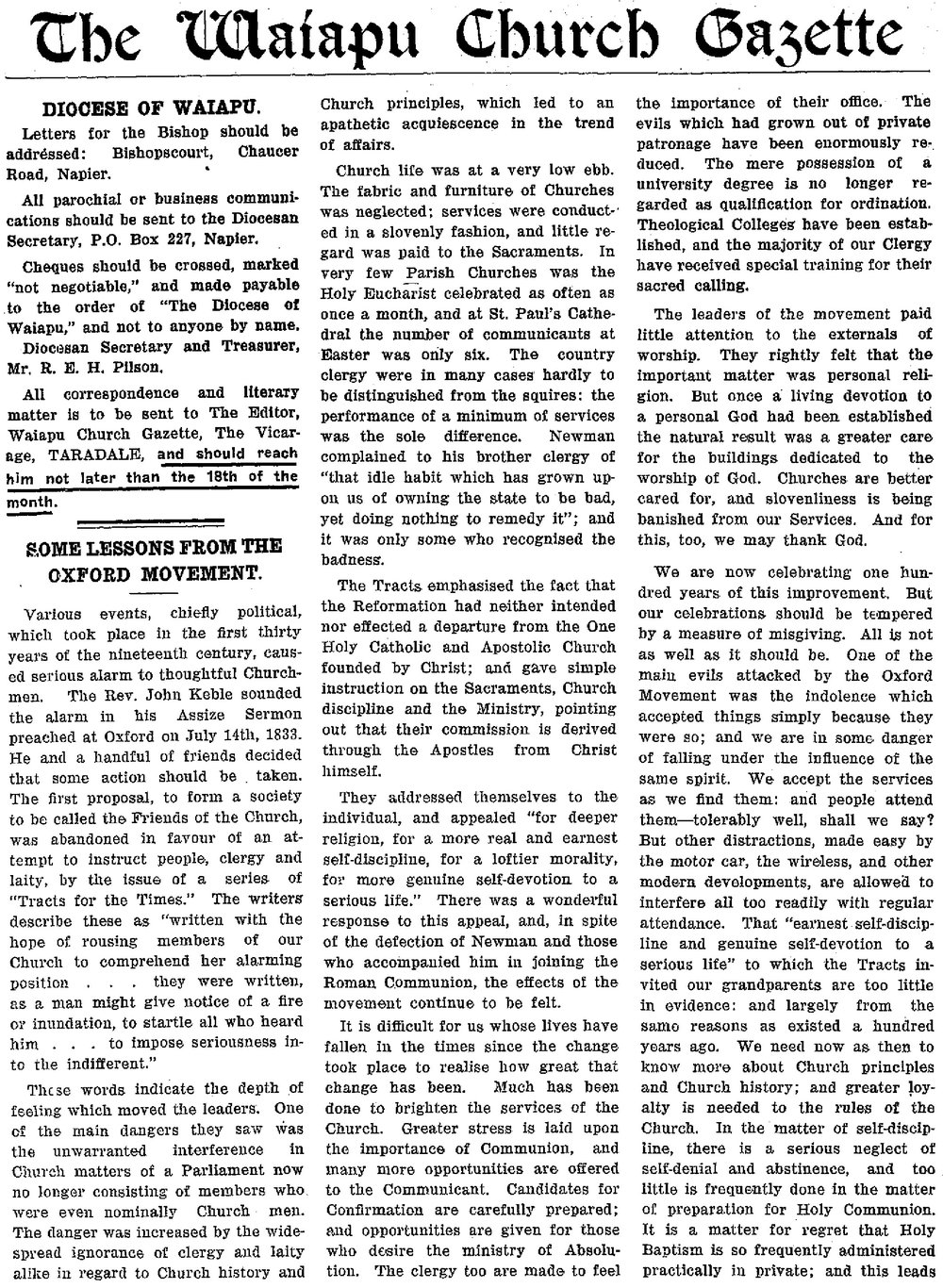 The Waiapu Church Gazette: 1st August 1933