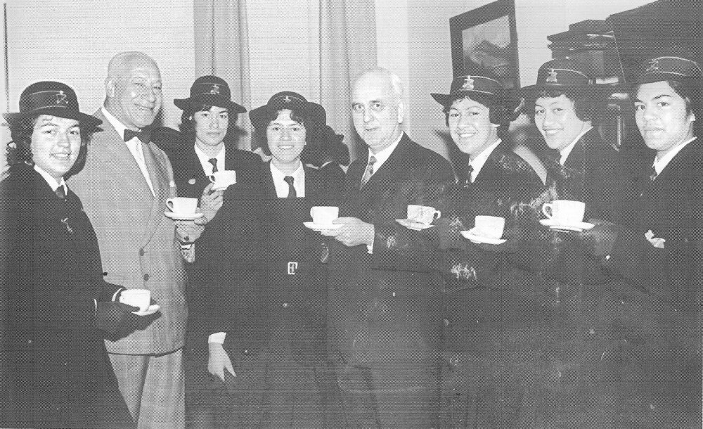 Hukarere School students at afternoon tea with visiting dignitaries, 