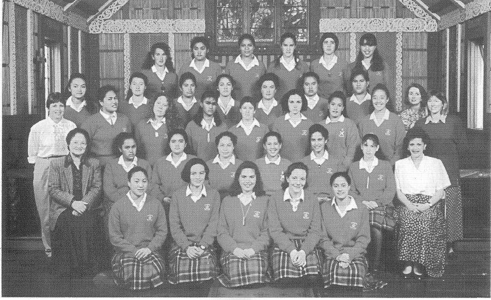 The 20 Hukarere students at the time of the school reopening,with three staff members, photographed in the school chapel, February 1993