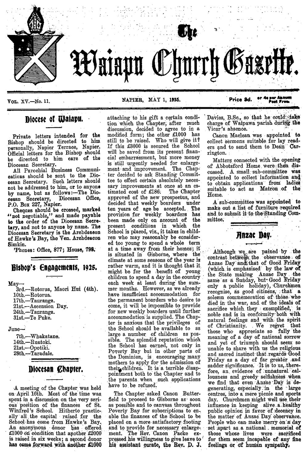 The Waiapu Church Gazette: 1st May 1925