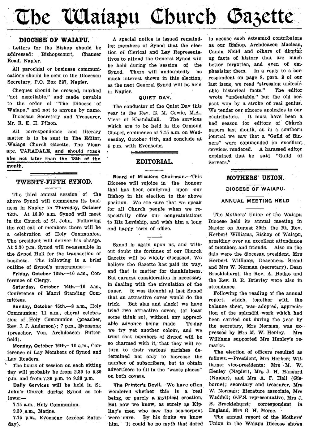 The Waiapu Church Gazette: 1st October 1933