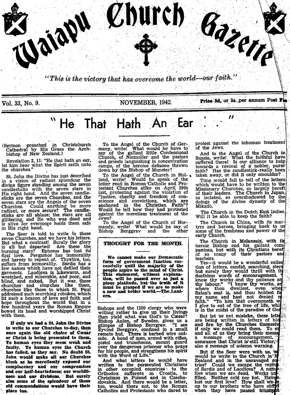 The Waiapu Church Gazette: 1st November 1942