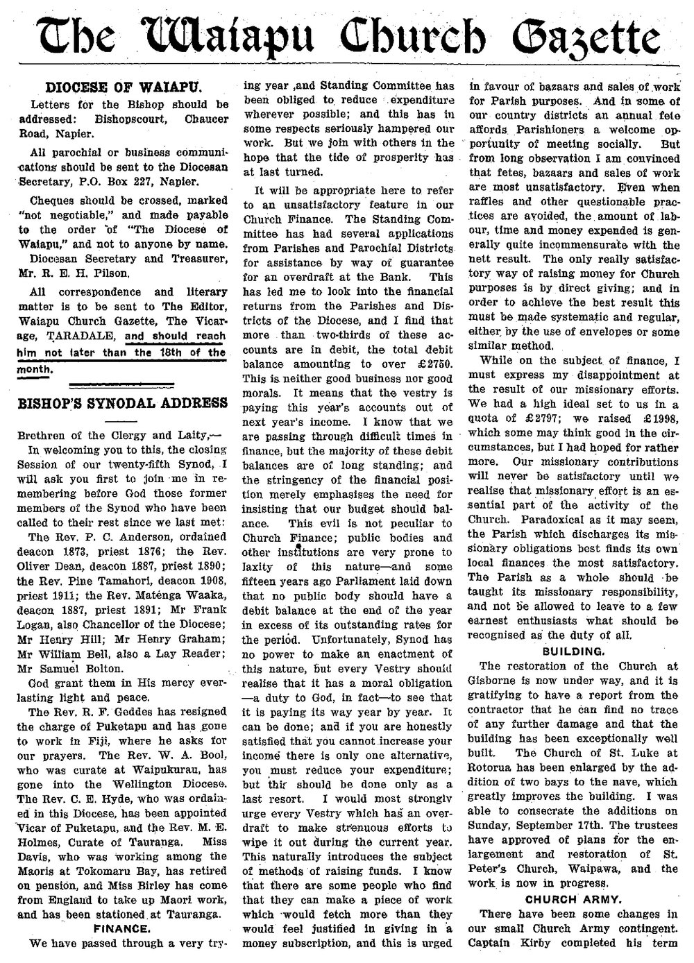 The Waiapu Church Gazette: 1st November 1933