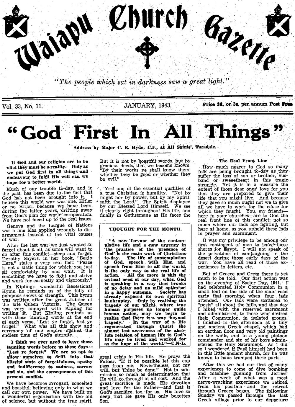 The Waiapu Church Gazette: 1st January 1943
