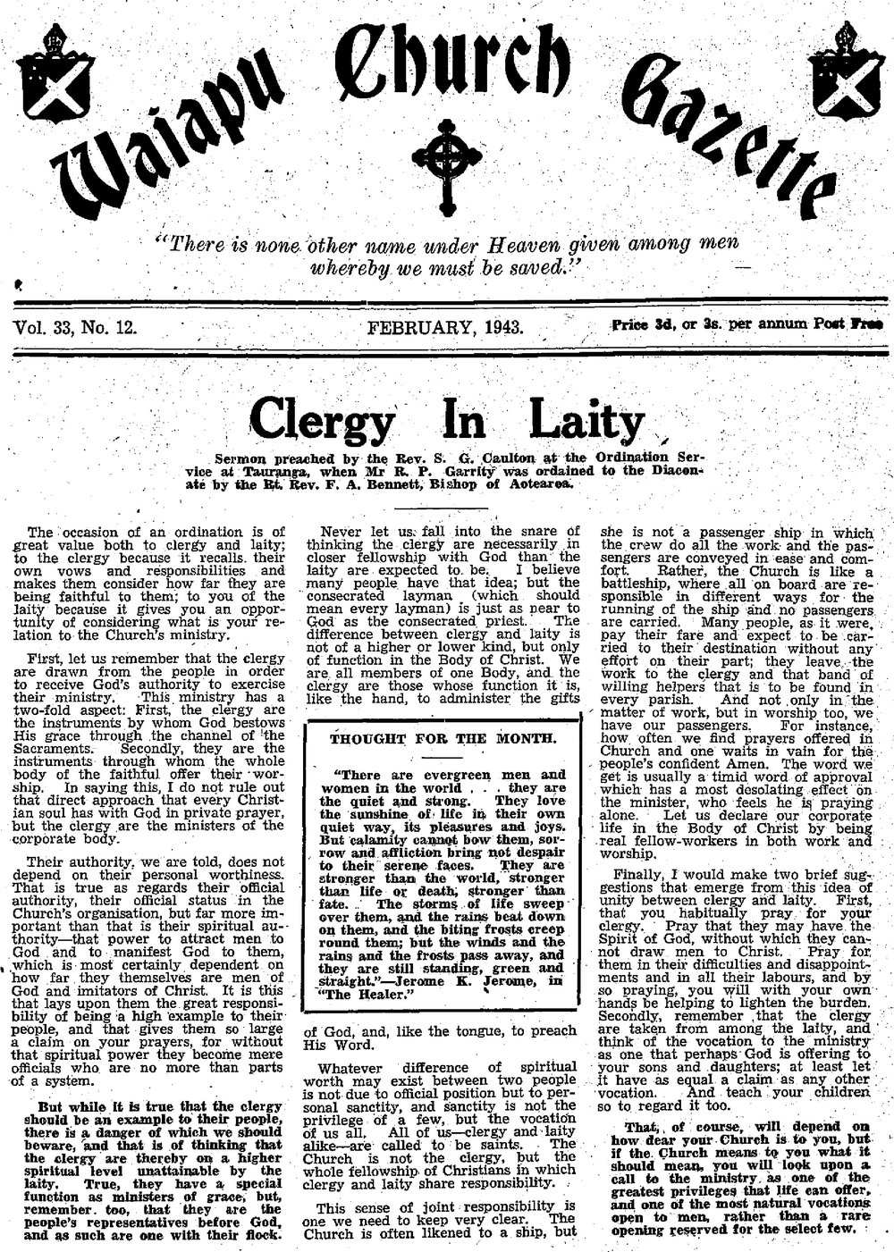 The Waiapu Church Gazette: 1st February 1943