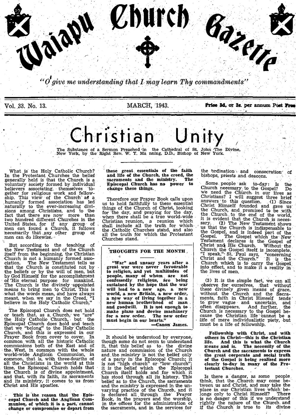 The Waiapu Church Gazette: 1st March 1943