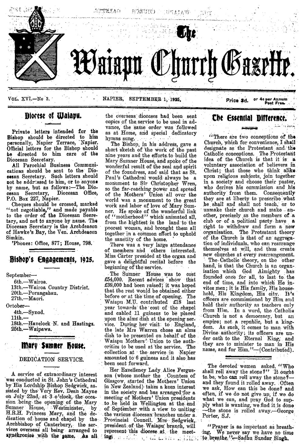 The Waiapu Church Gazette: 1st September 1925