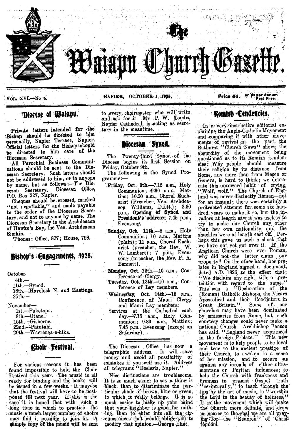 The Waiapu Church Gazette: 1st October 1925