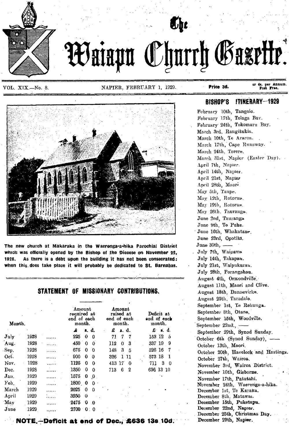 The Waiapu Church Gazette: 1st February 1929