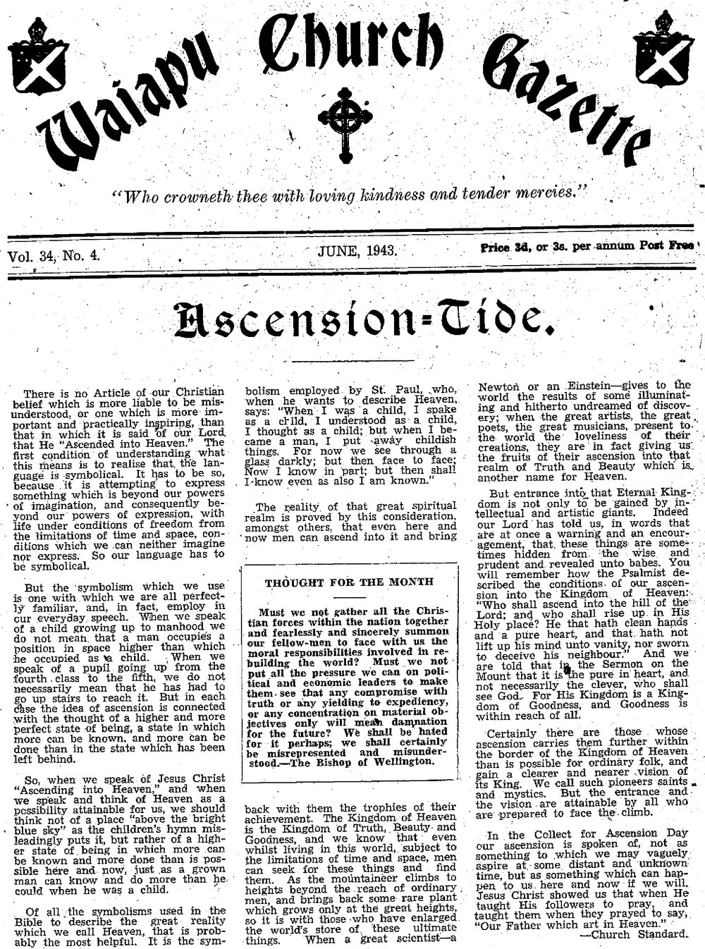 The Waiapu Church Gazette: 1st June 1943