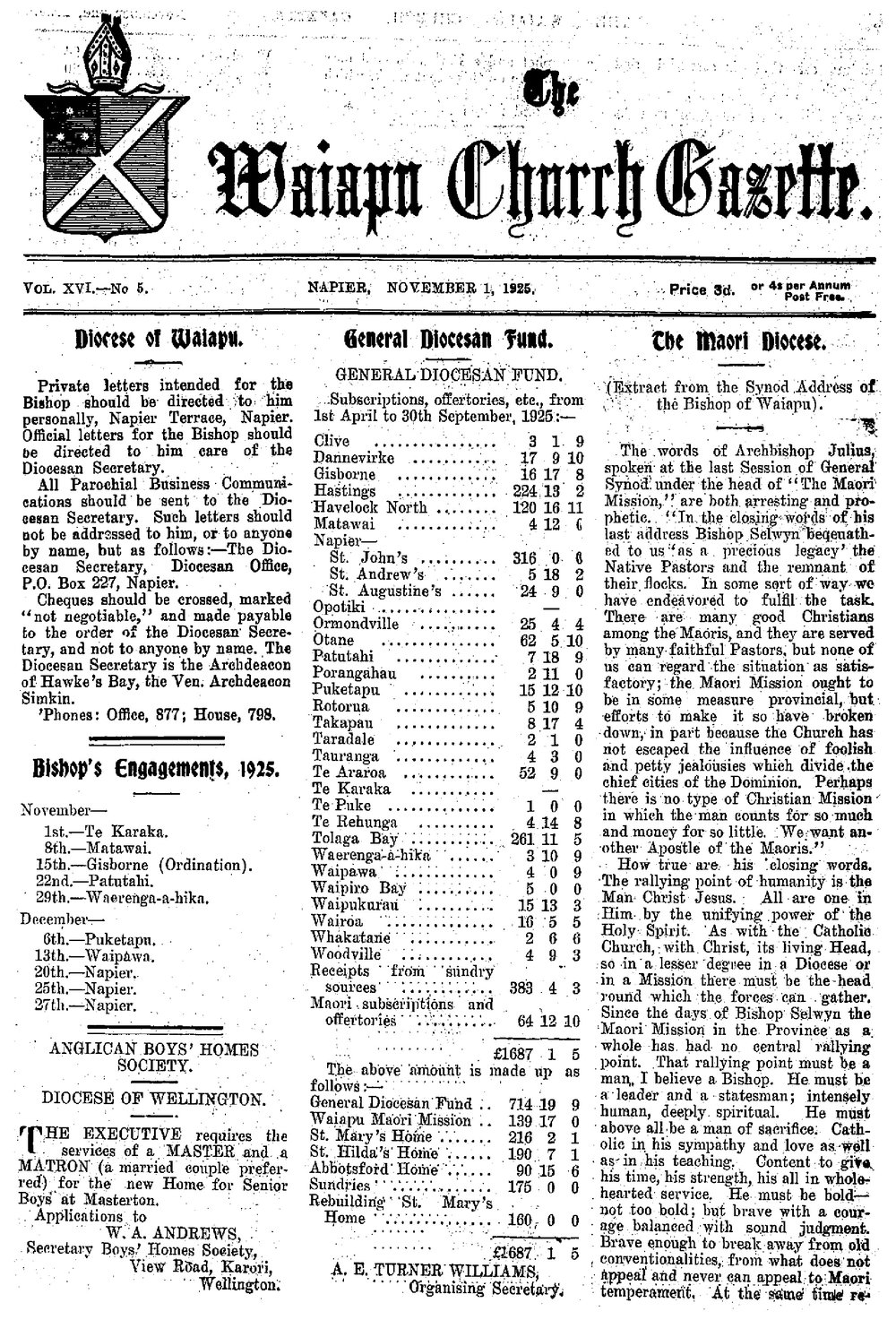 The Waiapu Church Gazette: 1st November 1925