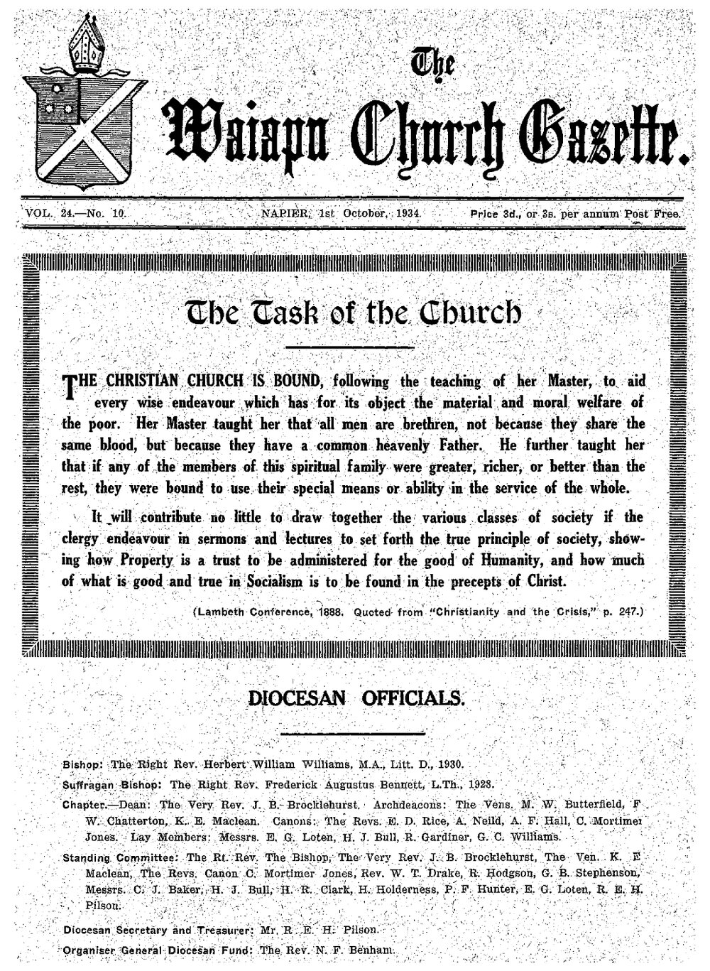 The Waiapu Church Gazette: 1st October 1934