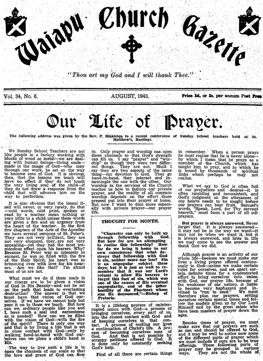 The Waiapu Church Gazette: 1st August 1943