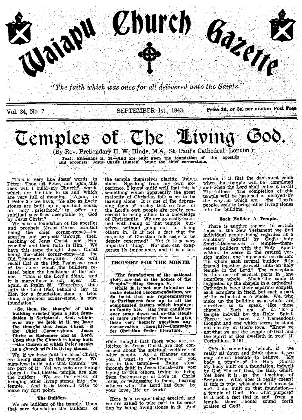 The Waiapu Church Gazette: 1st September 1943