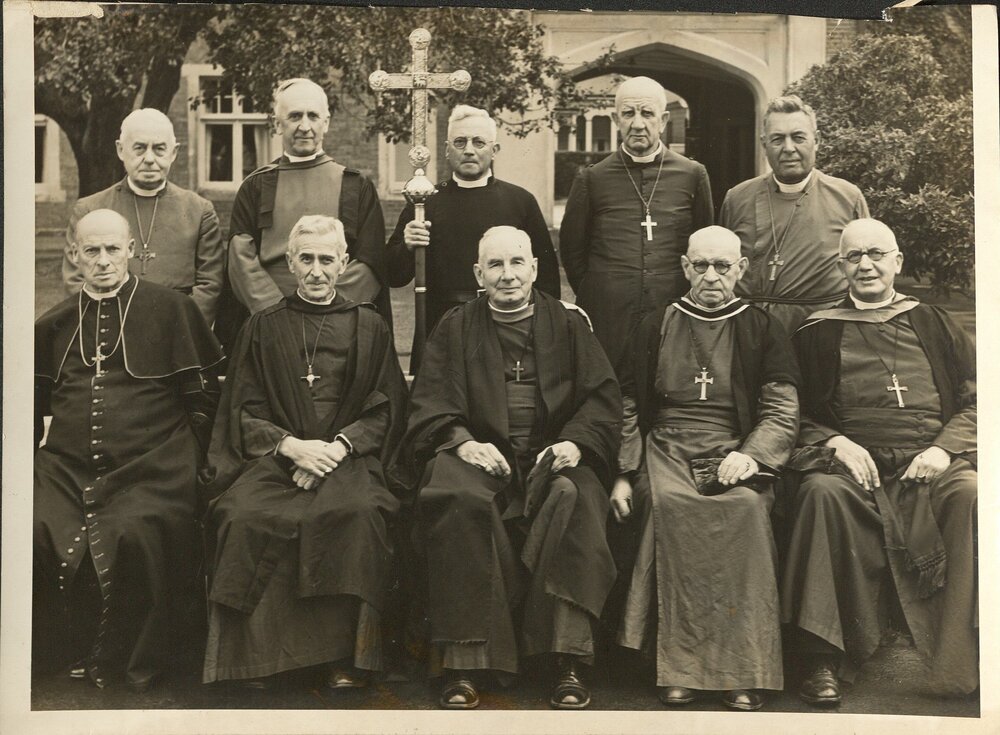 &lsquo;Bishops of New Zealand Anglican General Synod&rsquo;, Dunedin 1948, names handwritten on back. [E.A. Phillips Dn]