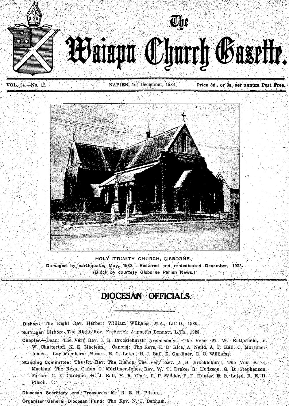 The Waiapu Church Gazette: 1st December 1934