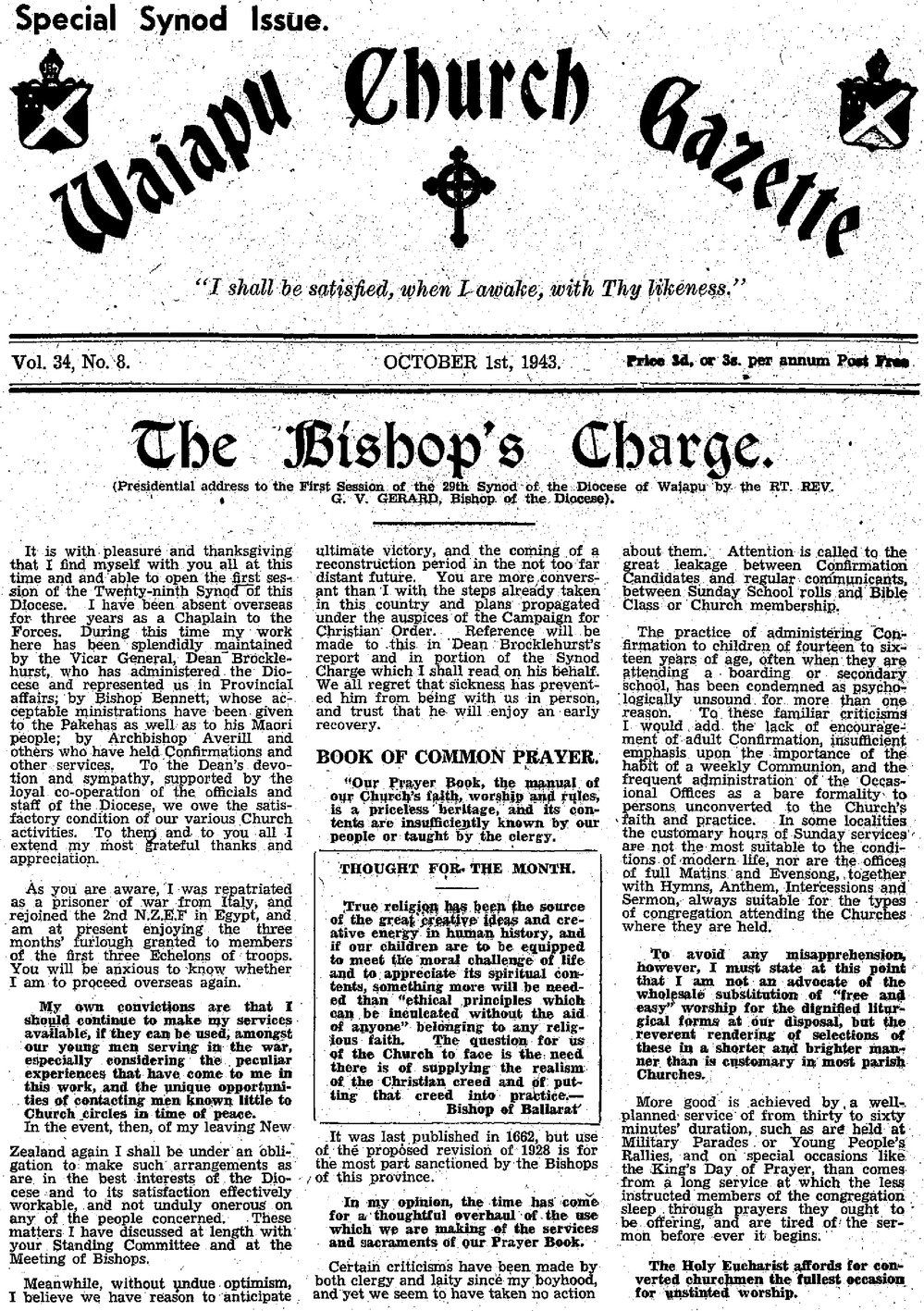 The Waiapu Church Gazette: 1st October 1943