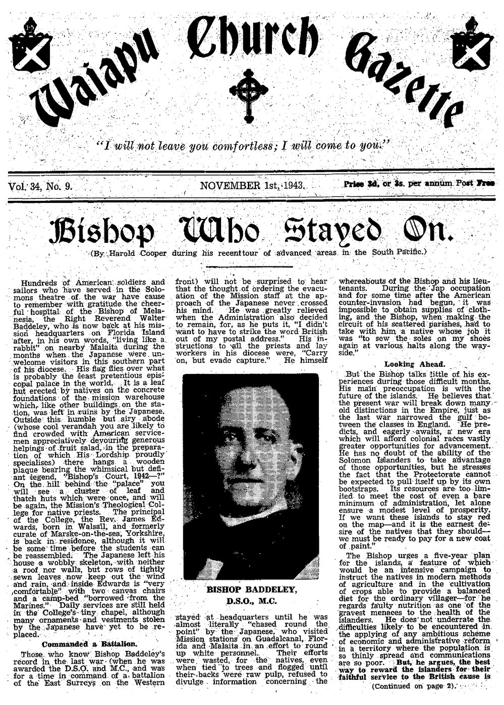 The Waiapu Church Gazette: 1st November 1943