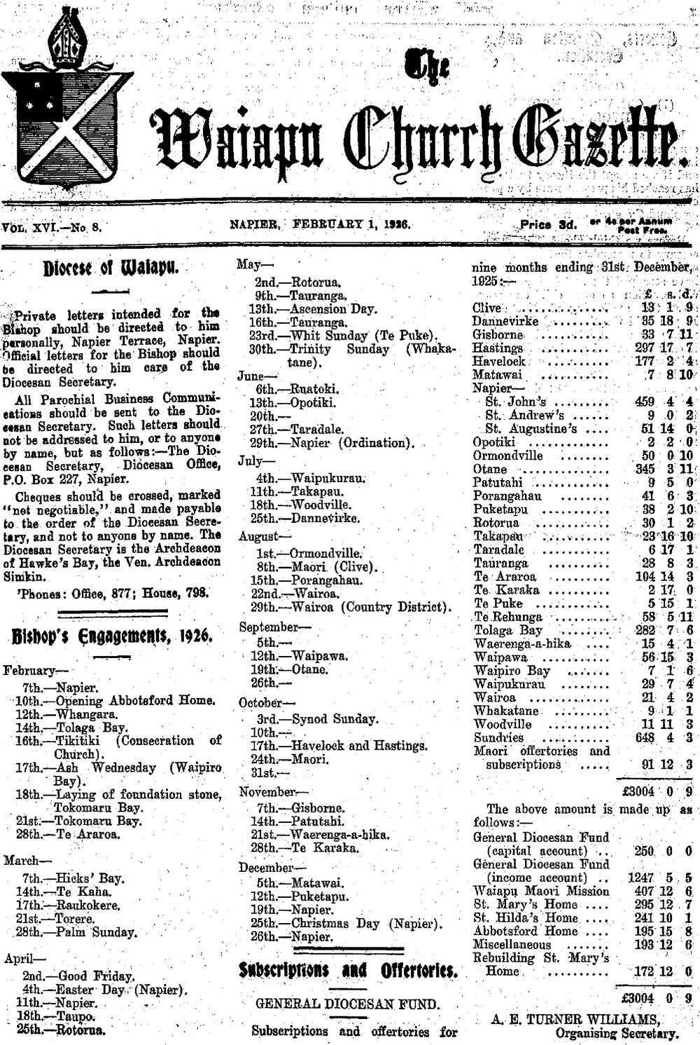 The Waiapu Church Gazette: 1st February 1926